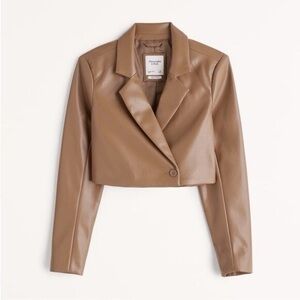 NEW Abercrombie & Fitch Cropped Vegan Leather Jacket Blazer Tan size small NWOT